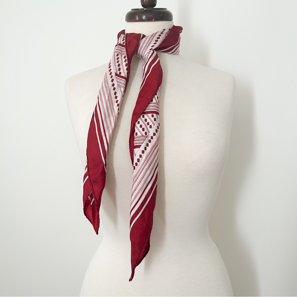 Vintage 70s Burgundy and Pink Retro Silky Scarf